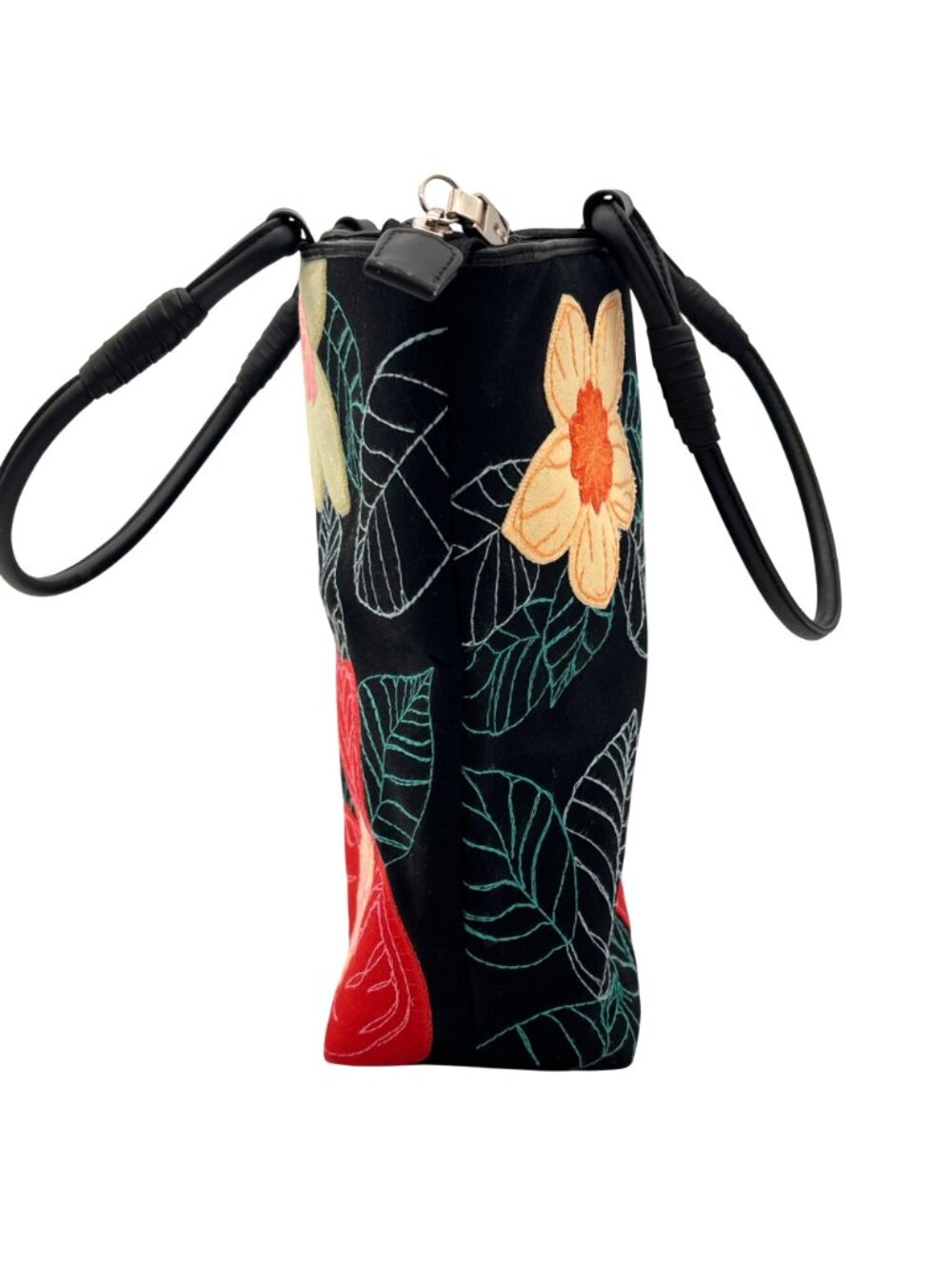 Talbots Floral Embroidered Black Tote Bag With Red & Yellow Flowers 11"x10"x5" - Picture 10 of 14